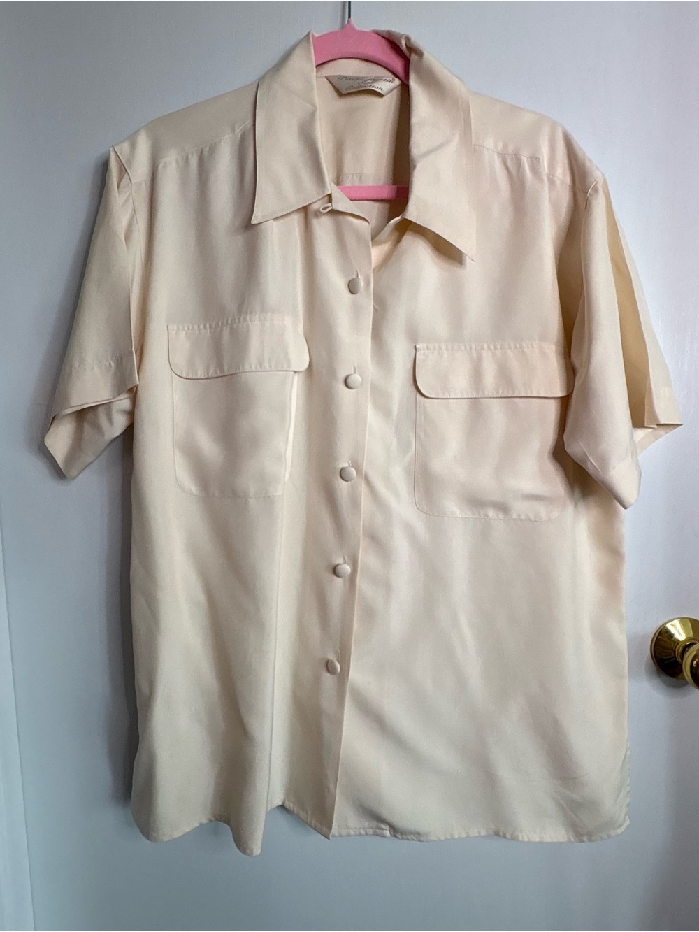 Peter Martin Vintage Sz L Woven Silk Button-Up Short Sleeve Shirt Pockets Career